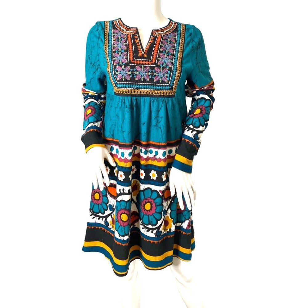 BACCI WOMEN'S COLORFUL EMBROIDERED BOHEMIAN SWEATER DRESS SZ M - Picture 1 of 4